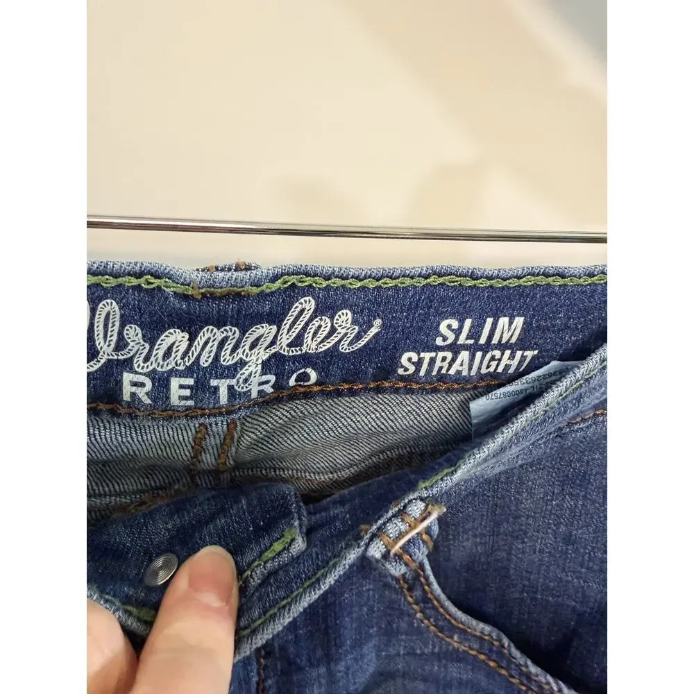 Wrangler Men Retro Slim Straight Cowboy Blue Jeans 31x 30Western Farm Work Wear